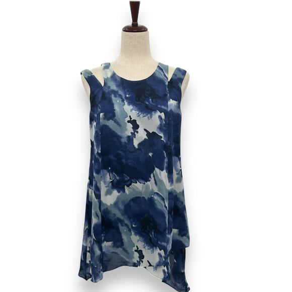Soft Surroundings Top Size XS Blue Tunic Tank Boho Watercolor Layered Blouaw - Picture 2 of 12